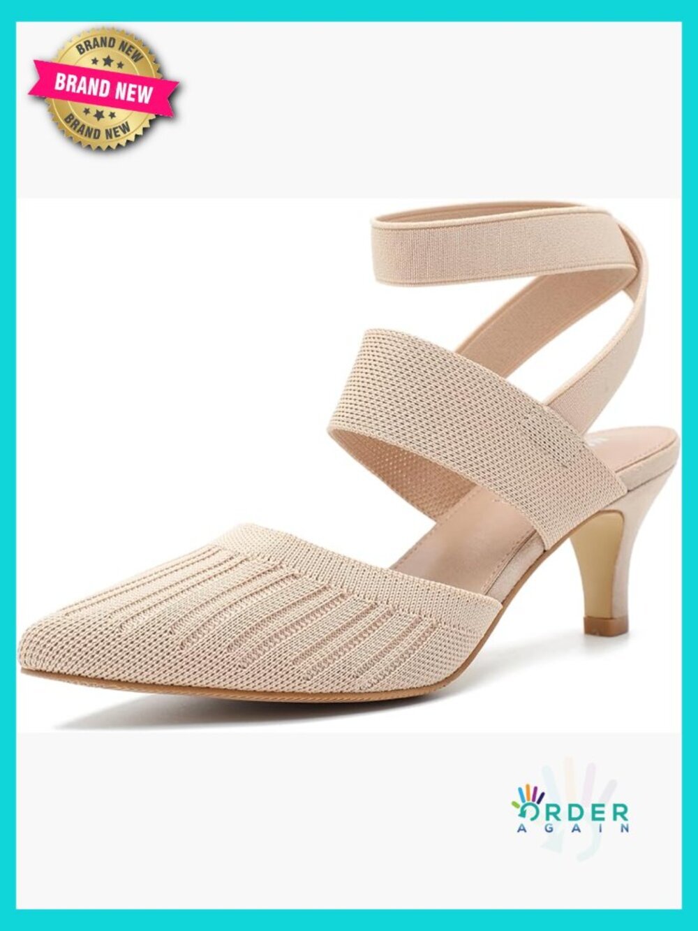 Elegant Slingback Kitten Heel Pumps Pointed Toe Elastic Straps Knit Dress Shoes